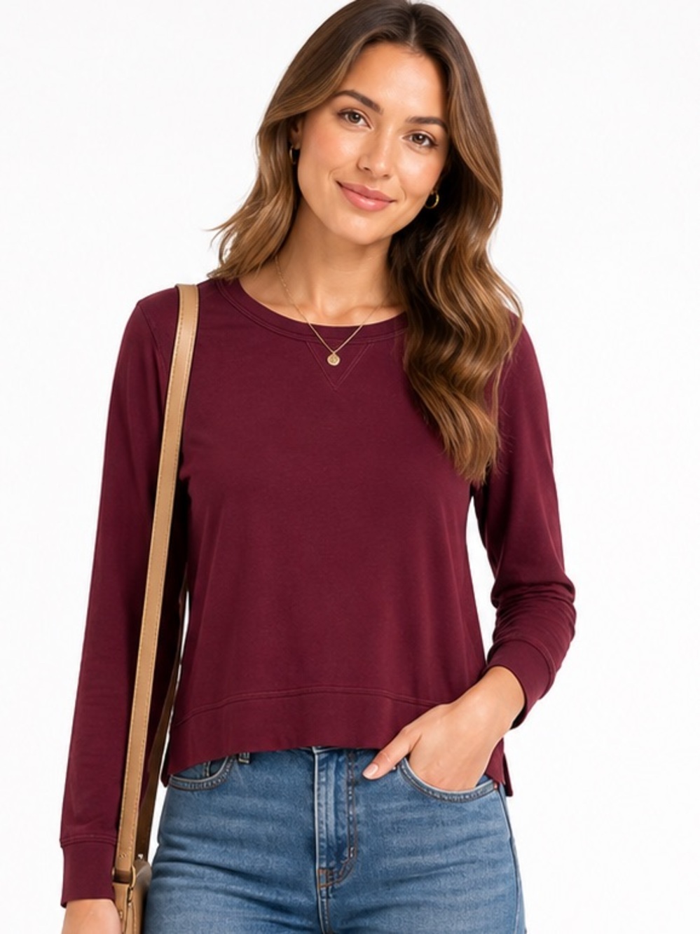 GAP Favorite Long Sleeve Tee Burgundy Crewneck XS
